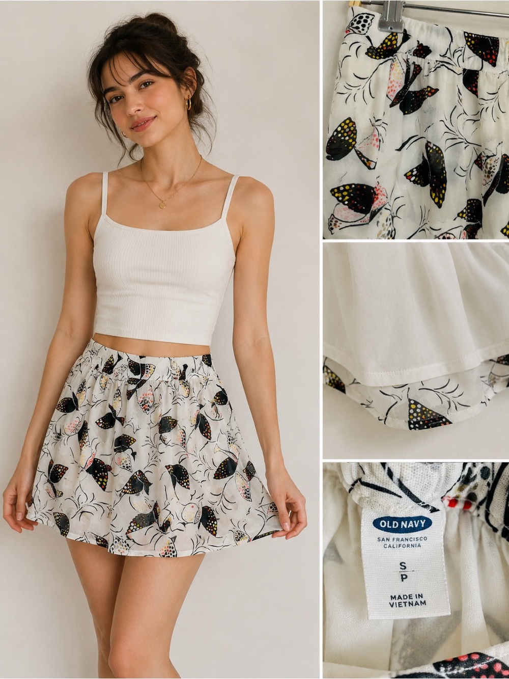 Old Navy White Butterfly Print Mini Skirt